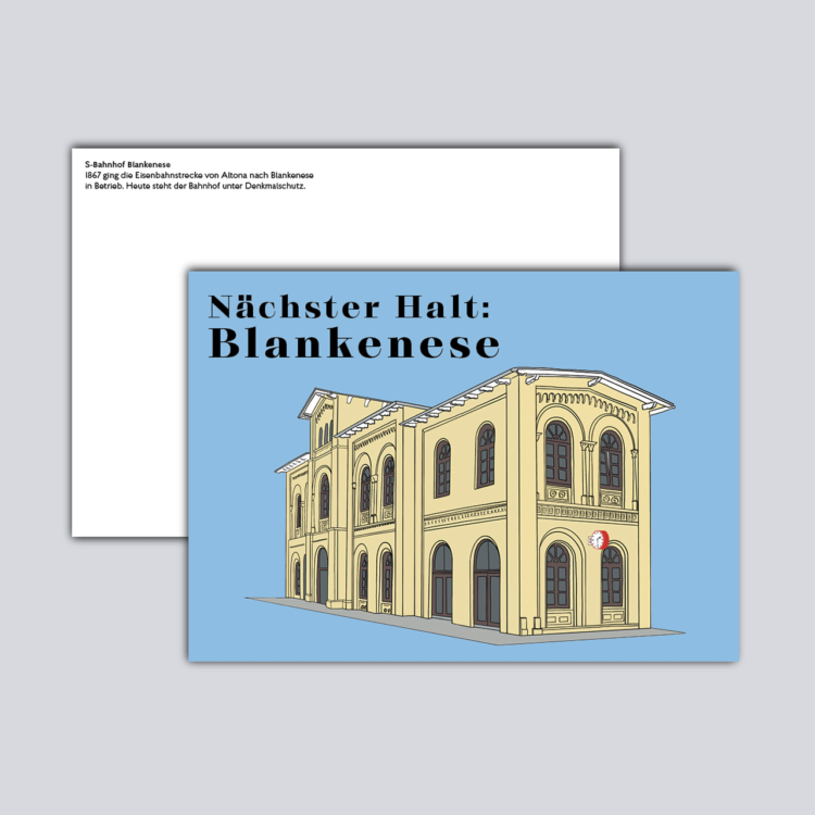 Postkarte Bahnhof Blankenese Hamburg Illustration