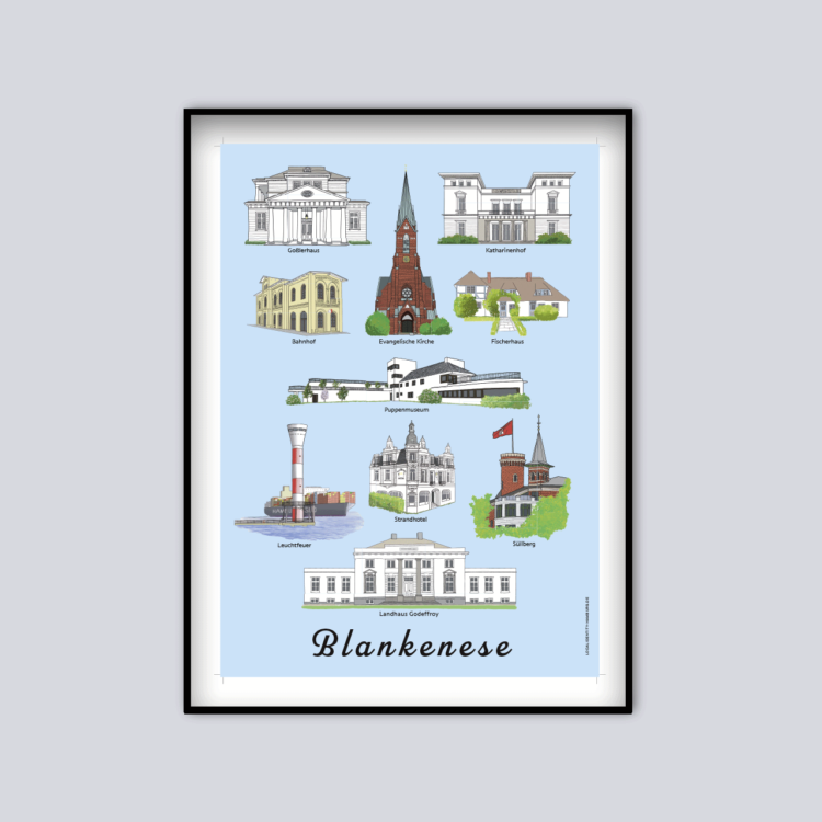 Poster Plakat Blankenese Hamburg Häuser Polonaise Sehenswürdigkeiten Geschenk Souvenir